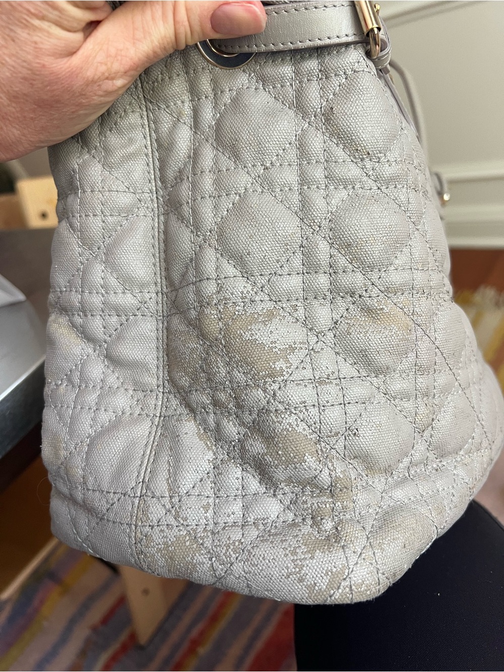 Dior Quilted Tote in Light Gray with Silver Charm - Picture 15 of 15